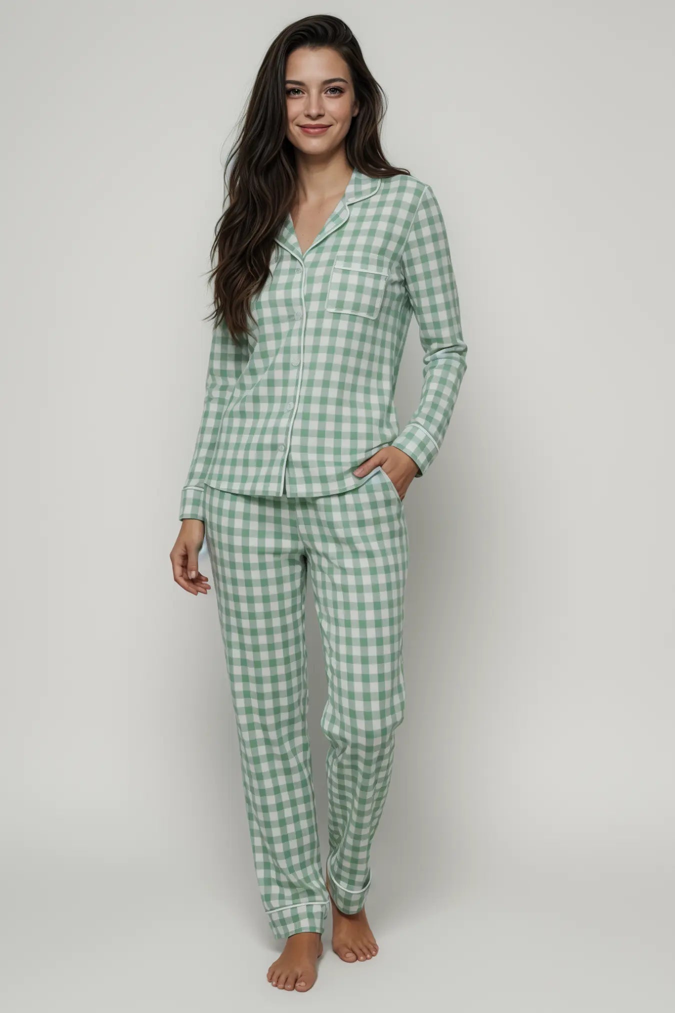 Green Gingham Comfort Pajama Set moonhaven