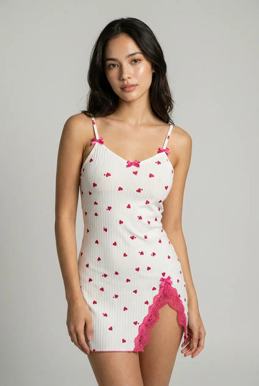 Soft heart Lace Trim Slip Dress - Pink moonhaven