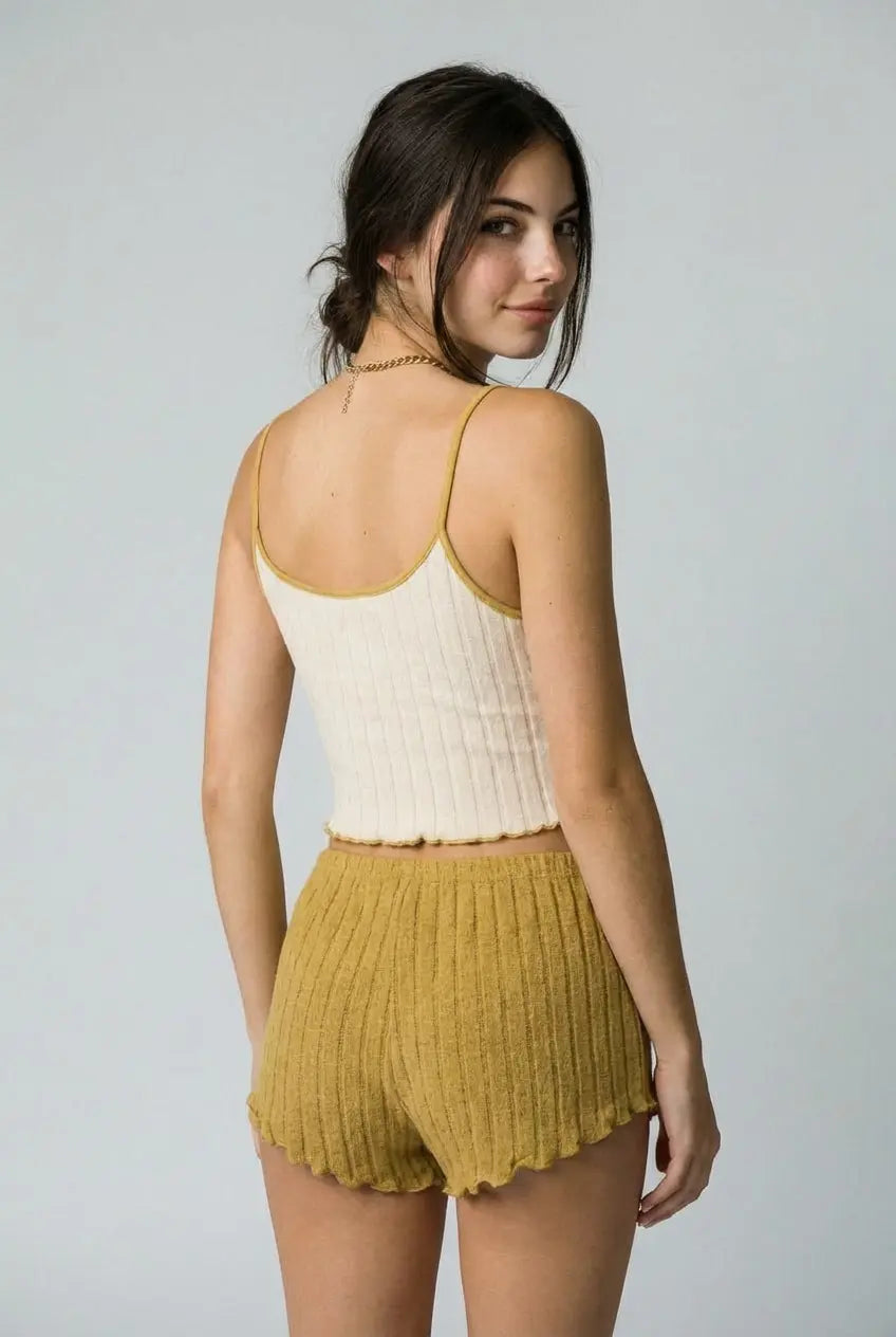 Big Cherry Ribbed Pajama Set - Yellow moonhaven
