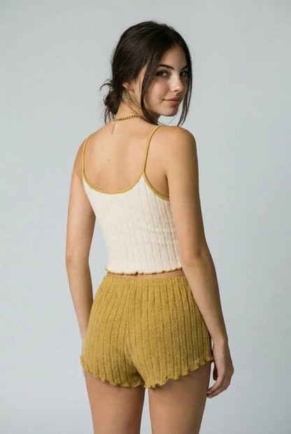 Big Cherry Ribbed Pajama Set - Yellow moonhaven