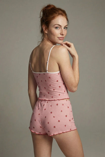 Strawberry Dream Ribbed Pajama Set - Pink moonhaven