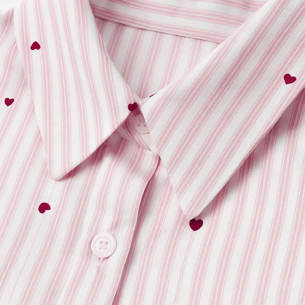 Striped button-down pajama set with hearts - Long moonhaven