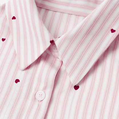 Striped button-down pajama set with hearts - Long moonhaven