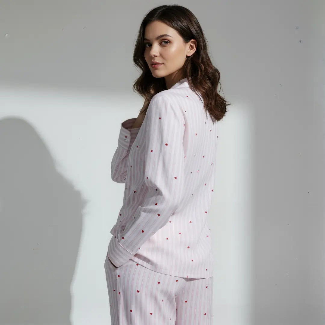 Striped button-down pajama set with hearts - Long moonhaven