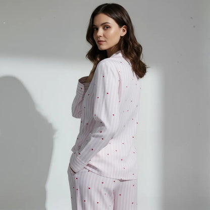 Striped button-down pajama set with hearts - Long moonhaven