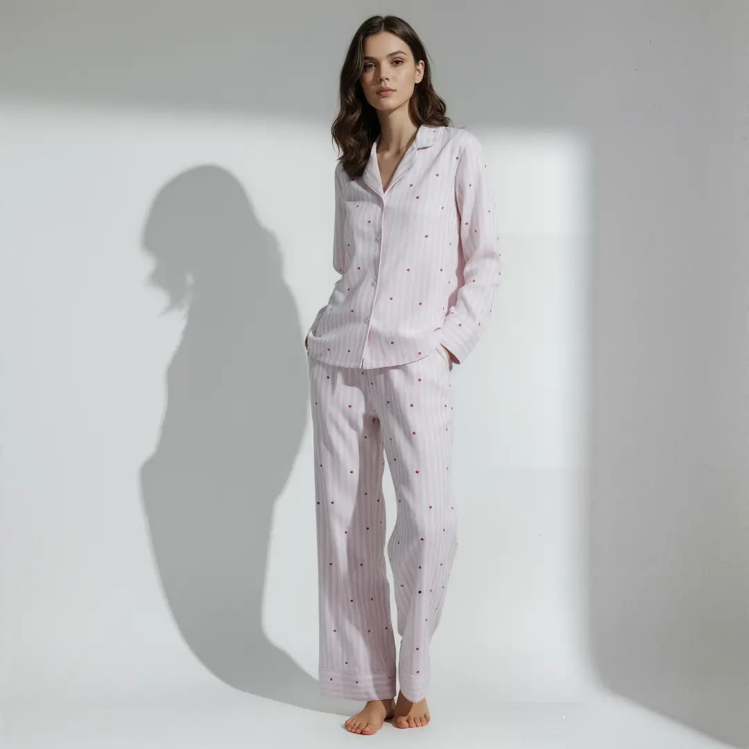 Striped button-down pajama set with hearts - Long moonhaven