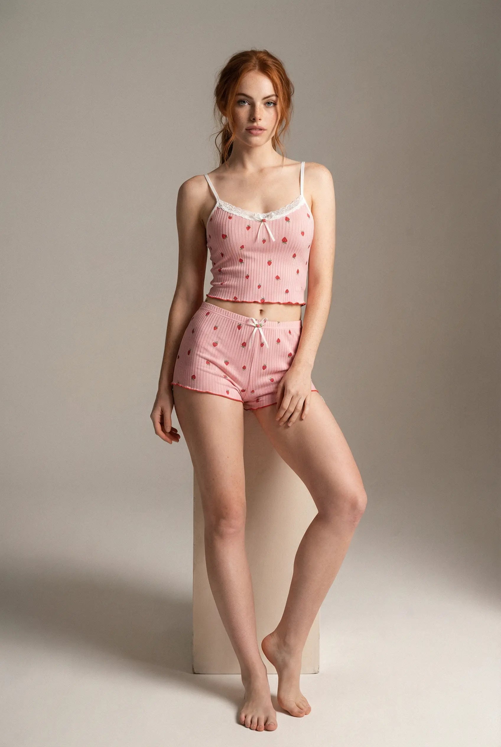 Strawberry Dream Ribbed Pajama Set - Pink moonhaven