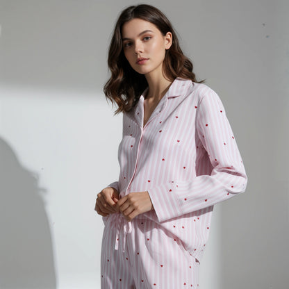 Striped button-down pajama set with hearts - Long moonhaven