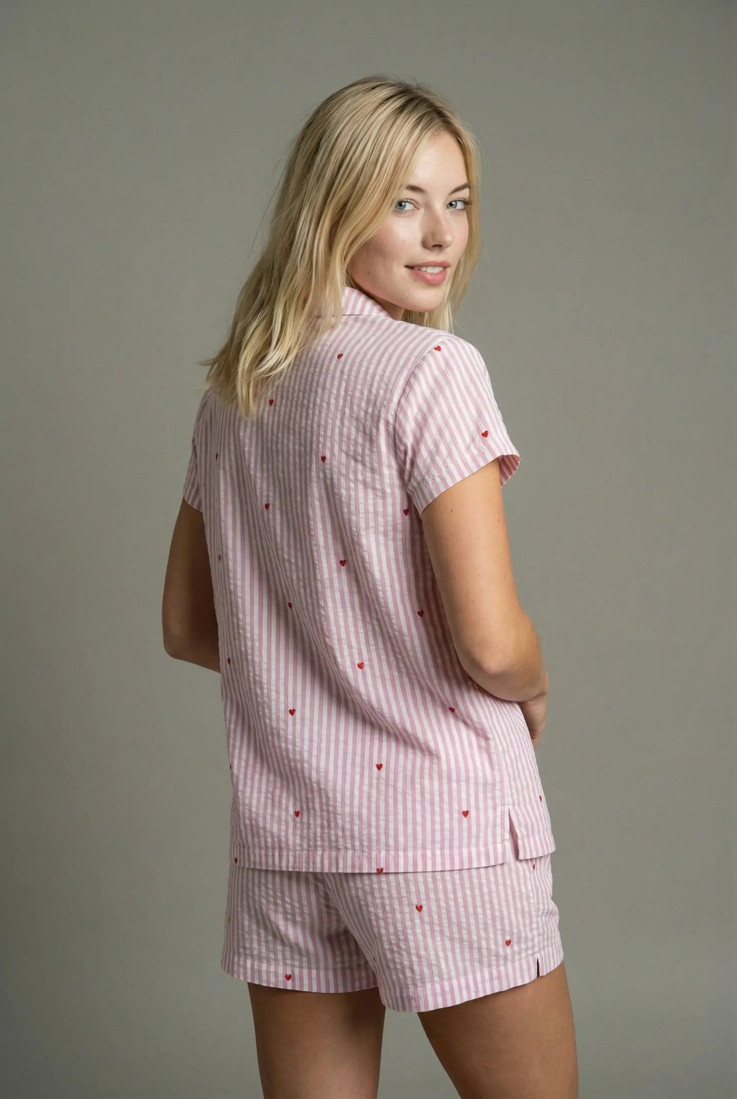 Striped button-down pajama set with hearts - Short moonhaven