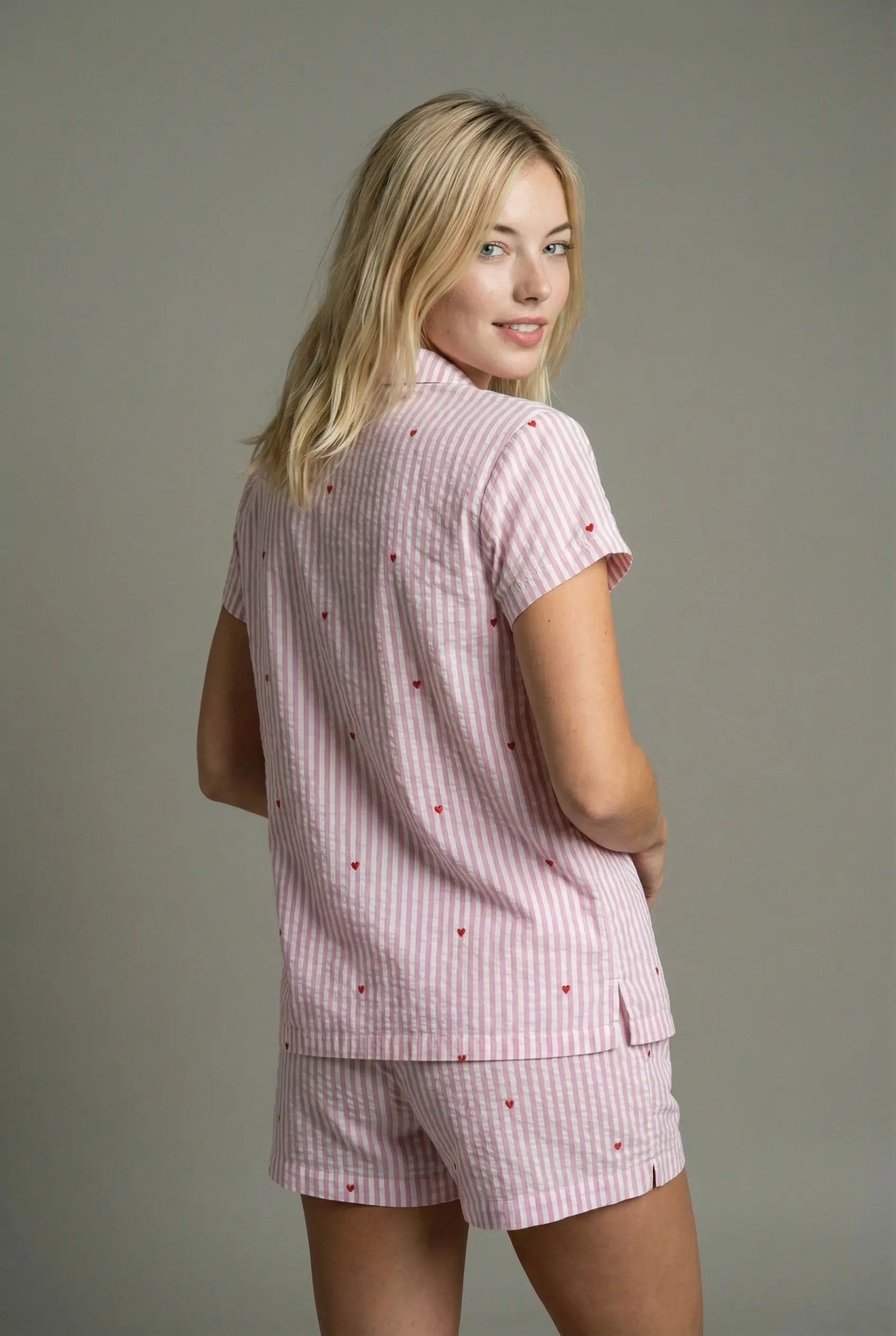 Striped button-down pajama set with hearts - Short moonhaven