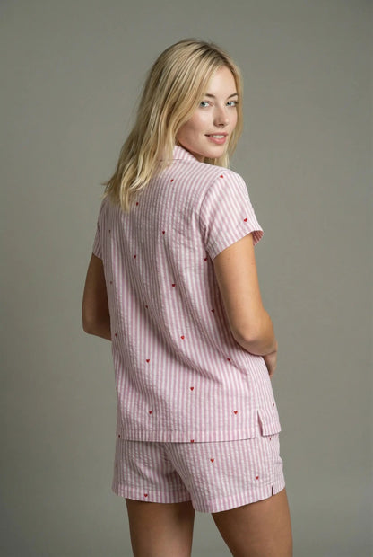 Striped button-down pajama set with hearts - Short moonhaven